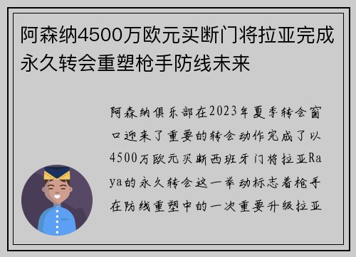 阿森纳4500万欧元买断门将拉亚完成永久转会重塑枪手防线未来